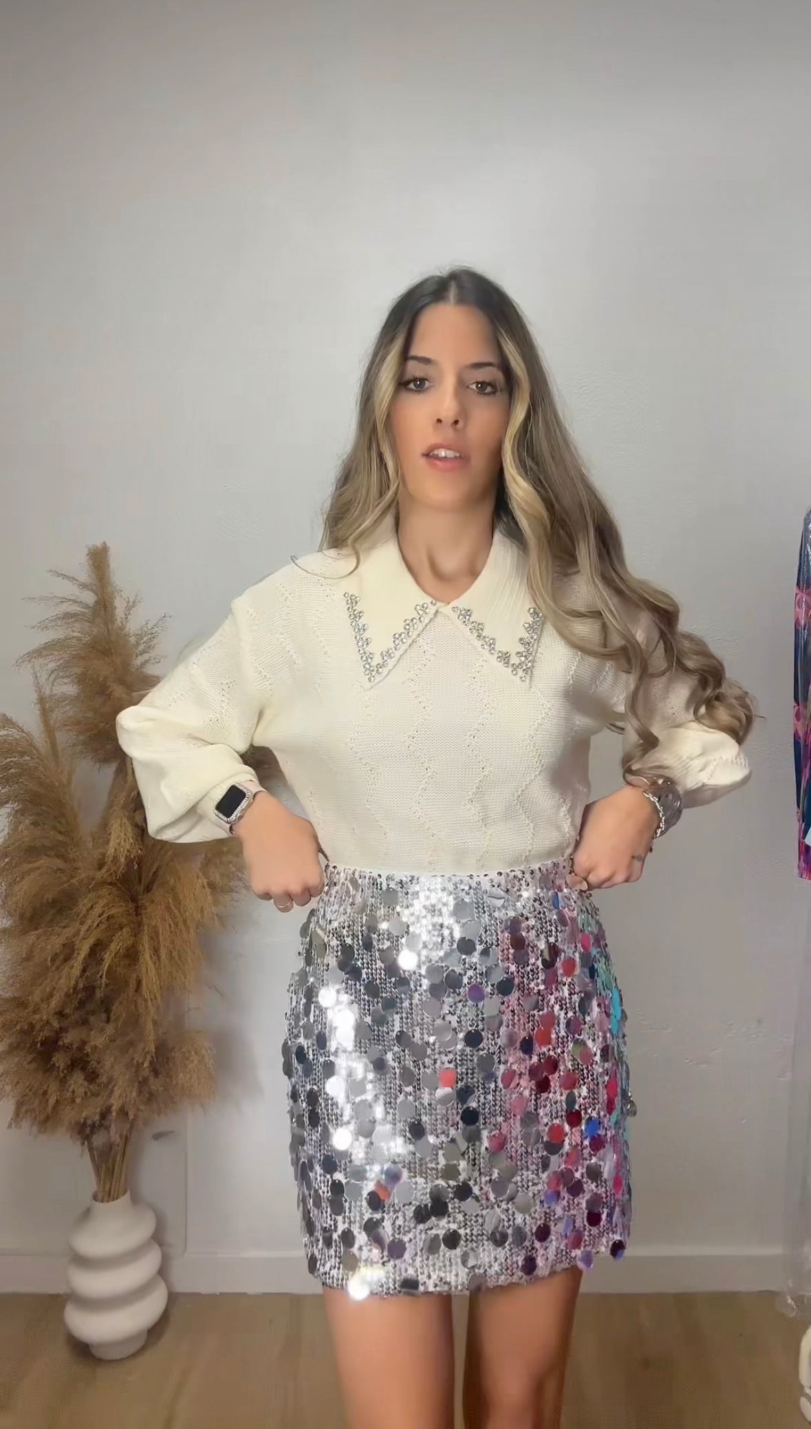 FALDA LENTEJUELAS PLATA